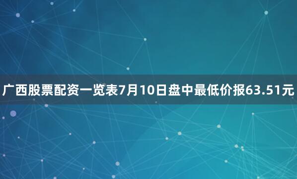 广西股票配资一览表7月10日盘中最低价报63.51元